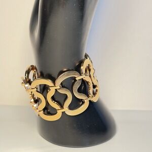 Rebecca Italy Sculptural Panel Link Bracelet Gold Tone Modern 6.75"